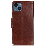 Split Leather Nappa Texture Phone Case for iPhone 14 6.1 inch, Magnetic Closure Stand Wallet Anti-drop Phone Cover Shockproof Mobile Phone Shell