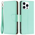 For iPhone 14 Pro Wallet Case Litchi Texture Flip Leather Mobile Cover Stand with Strap