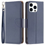 For iPhone 14 Pro Wallet Case Litchi Texture Flip Leather Mobile Cover Stand with Strap