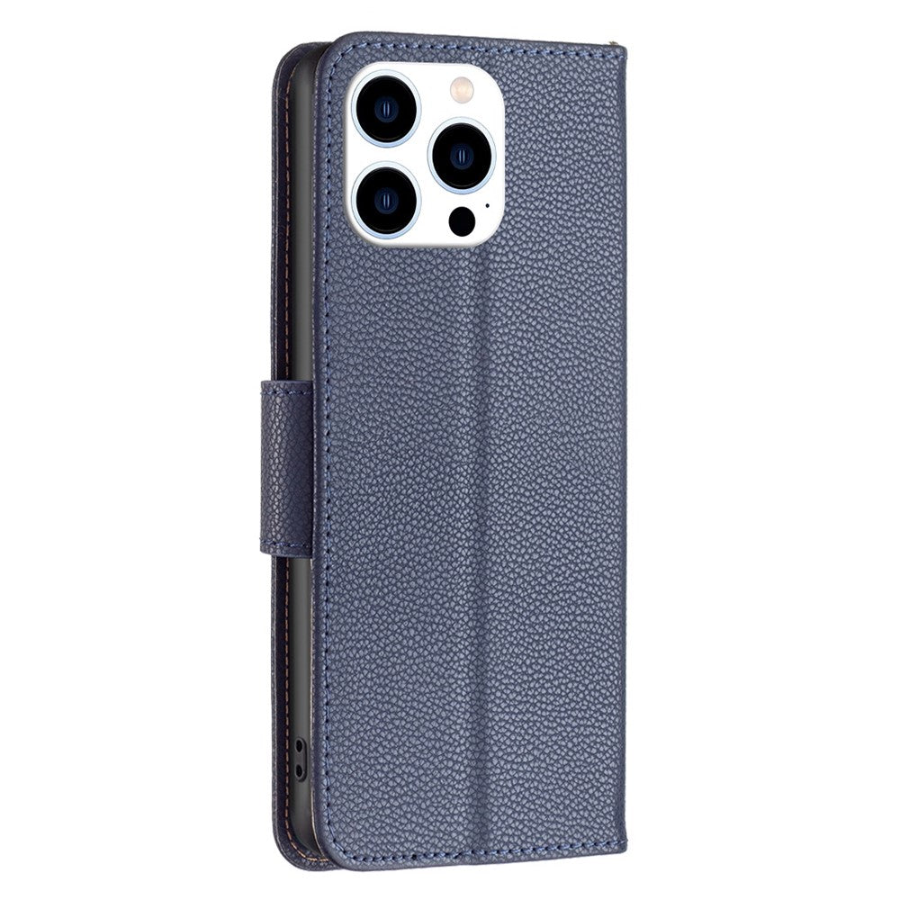 For iPhone 14 Pro Wallet Case Litchi Texture Flip Leather Mobile Cover Stand with Strap