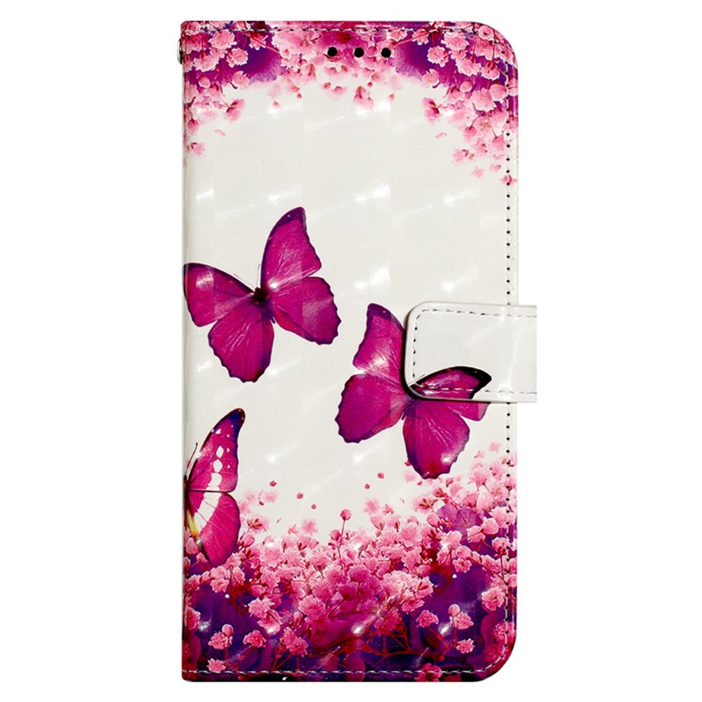 For iPhone SE (2020) / SE (2022) / 7 / 8 Leather Case 3D Pattern Printing Wallet Stand Mobile Cover with Strap