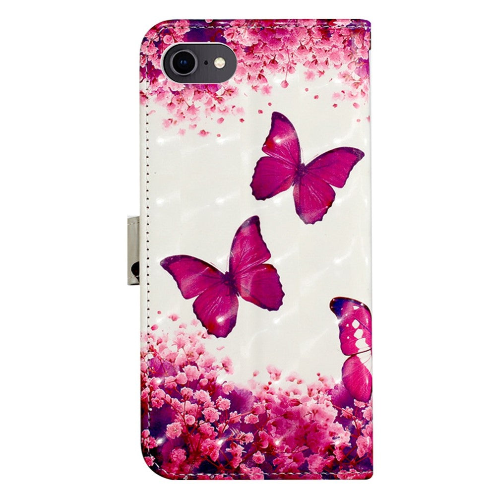 For iPhone SE (2020) / SE (2022) / 7 / 8 Leather Case 3D Pattern Printing Wallet Stand Mobile Cover with Strap