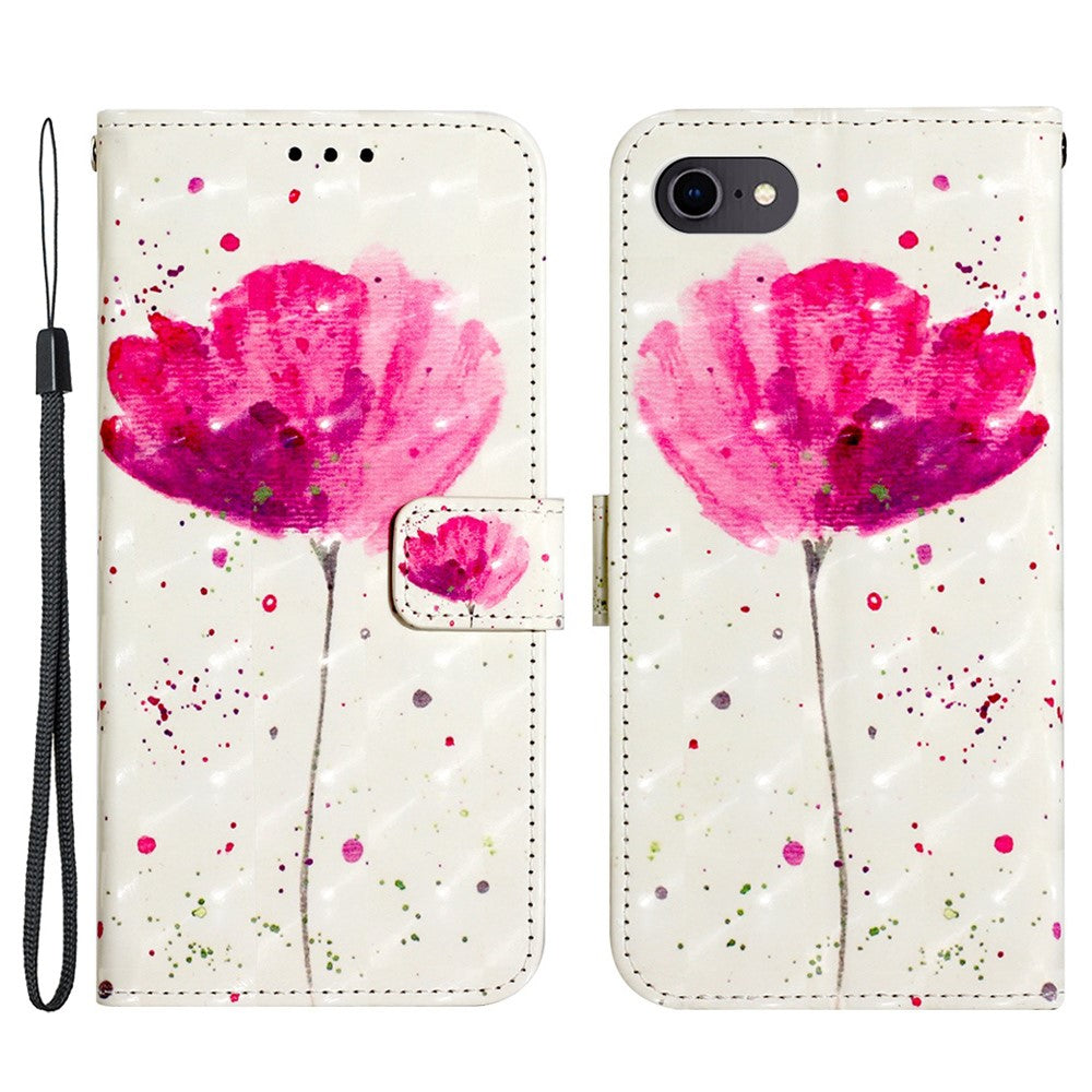 For iPhone SE (2020) / SE (2022) / 7 / 8 Leather Case 3D Pattern Printing Wallet Stand Mobile Cover with Strap