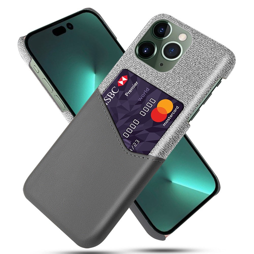 Til iPhone 14 Pro Max 6.7 tommer stødsikkert velbeskyttet telefoncover med kortlomme og stoftekstur i PU-læderbelagt hårdt PC-skal