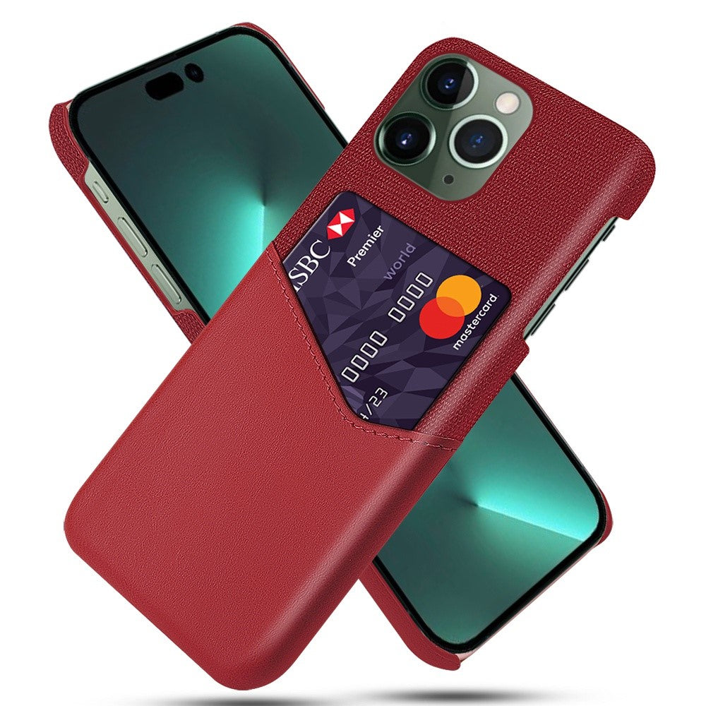 Til iPhone 14 Pro Max 6.7 tommer stødsikkert velbeskyttet telefoncover med kortlomme og stoftekstur i PU-læderbelagt hårdt PC-skal
