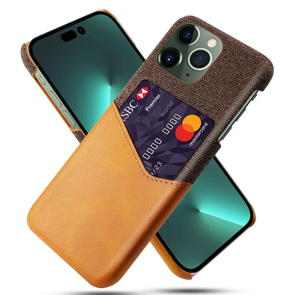 Til iPhone 14 Pro Max 6.7 tommer stødsikkert velbeskyttet telefoncover med kortlomme og stoftekstur i PU-læderbelagt hårdt PC-skal