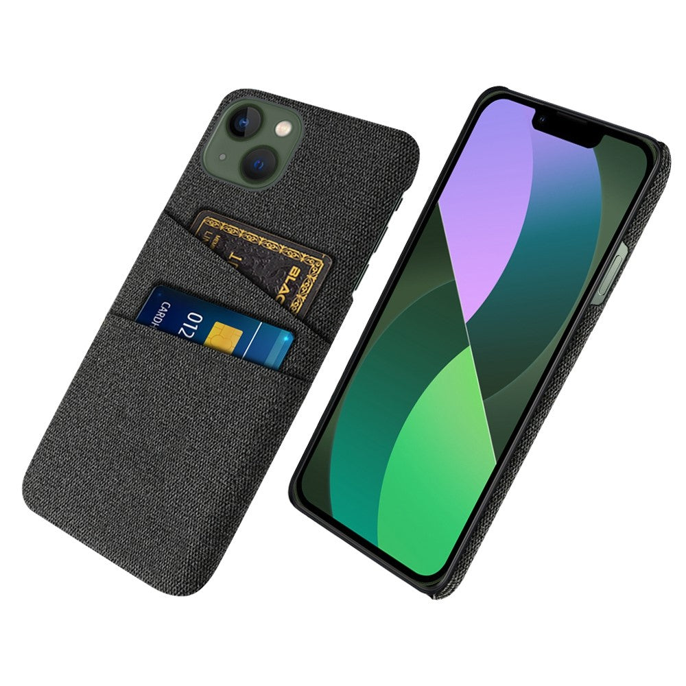 For iPhone 14 6.1 inch Cloth Texture Well-protected Phone Case Cloth + PC Cover with Dual Card Slots