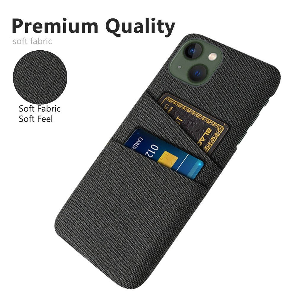 For iPhone 14 6.1 inch Cloth Texture Well-protected Phone Case Cloth + PC Cover with Dual Card Slots