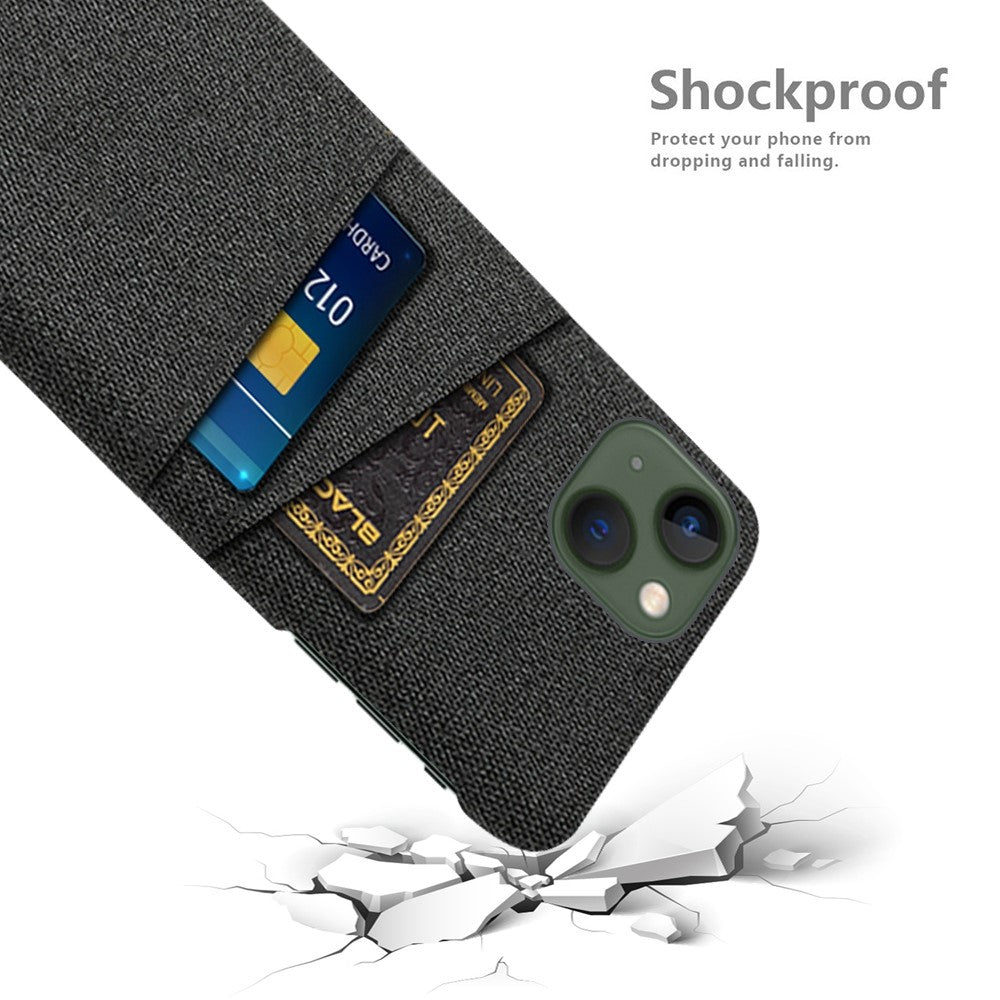 For iPhone 14 6.1 inch Cloth Texture Well-protected Phone Case Cloth + PC Cover with Dual Card Slots