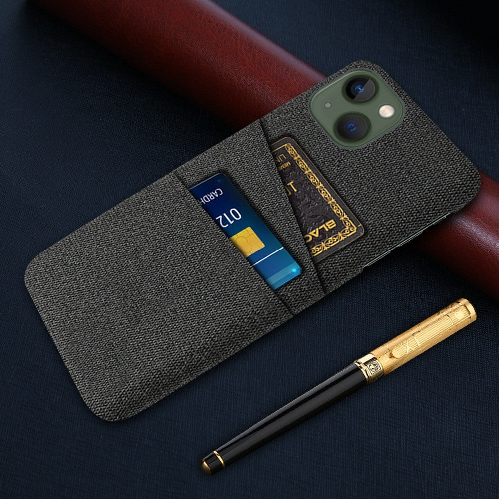 For iPhone 14 6.1 inch Cloth Texture Well-protected Phone Case Cloth + PC Cover with Dual Card Slots