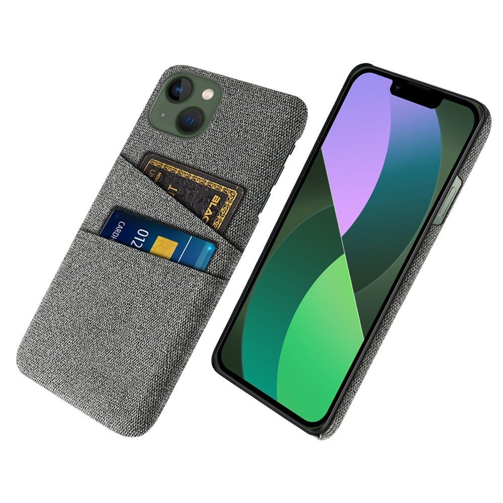 For iPhone 14 6.1 inch Cloth Texture Well-protected Phone Case Cloth + PC Cover with Dual Card Slots
