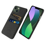 For iPhone 14 Plus 6.7 inch Cloth + PC Back Case Dual Card Slots Cloth Texture Anti-slip Phone Shell