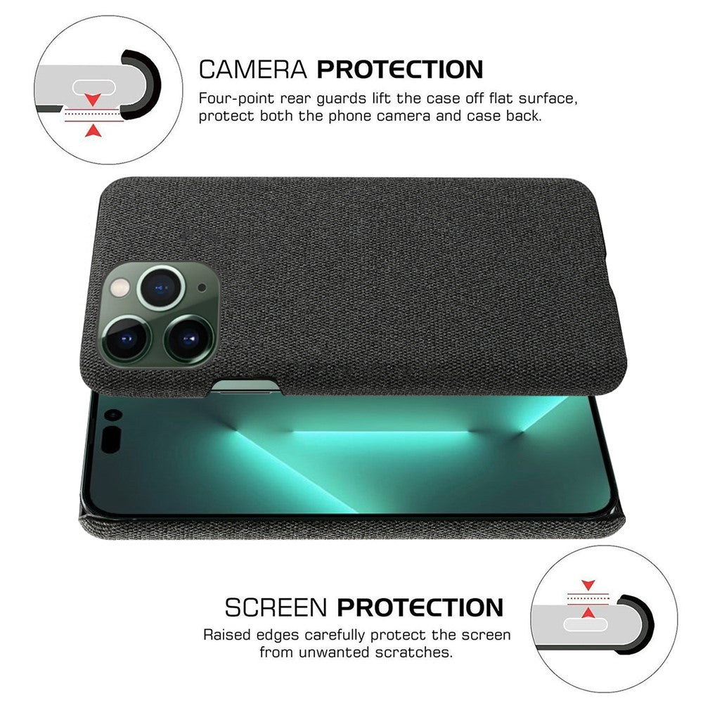 For iPhone 14 Pro 6.1 inch Protective Phone Case Solid Color Hard PC+Cloth Shockproof Phone Shell Cover