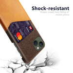 Til iPhone 14 Plus 6,7 tommer, med stoftekstur, anti-drop telefoncover, PU-læderbelagt hårdt PC-beskyttelsesetui med kortplads