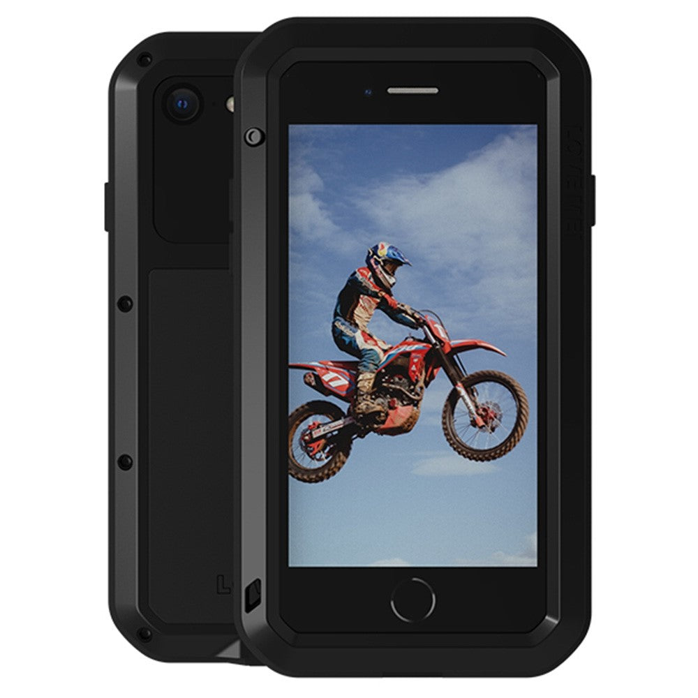 LOVE MEI for iPhone SE (2022) / SE (2020) Shockproof Splash-proof Dust-proof Phone Case with Tempered Glass Film