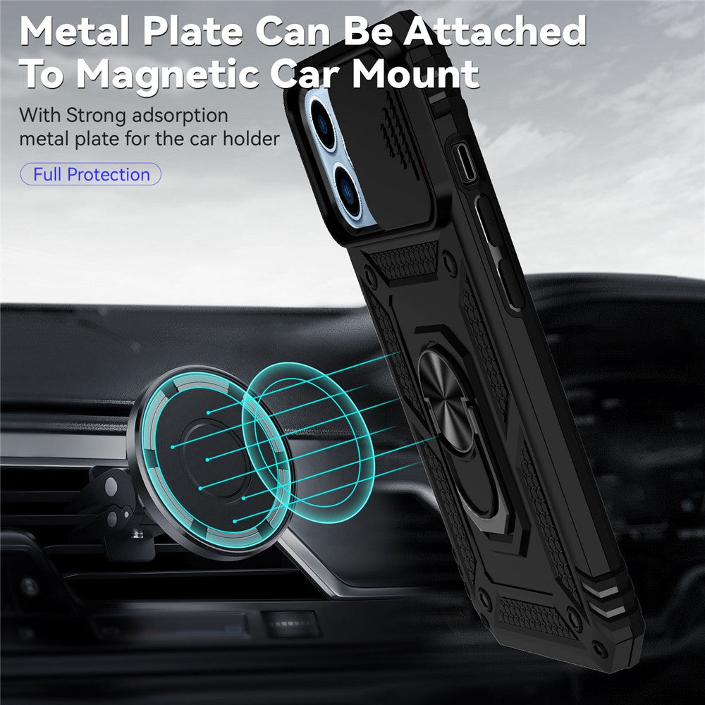 For iPhone 14 Pro 6.1 inch Hard PC + Soft TPU Rotary Kickstand Case Anti-fall Phone Cover with Slide Camera Protection Cover