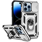 For iPhone 14 Pro 6.1 inch Hard PC + Soft TPU Rotary Kickstand Case Anti-fall Phone Cover with Slide Camera Protection Cover