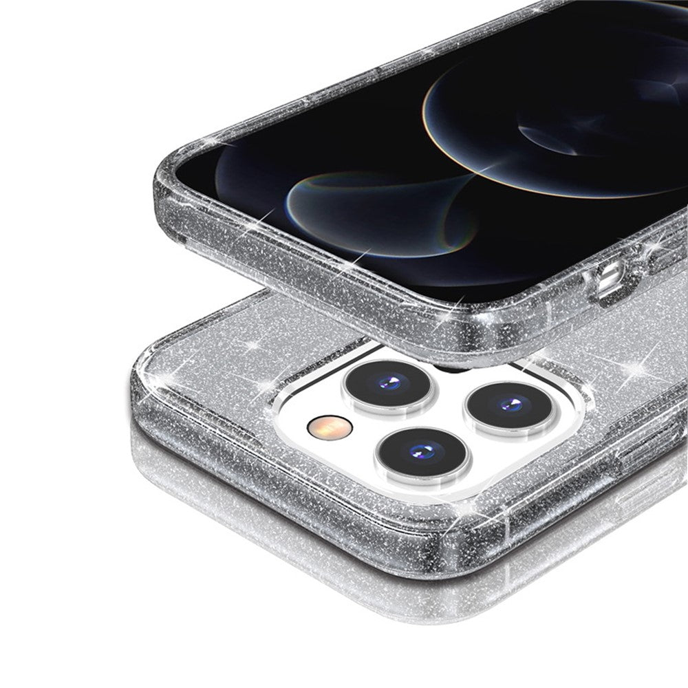Glittery Powder Smart Phone Case for iPhone 14 Pro 6.1 inch, Anti-drop TPU Edge + PC Back Cover