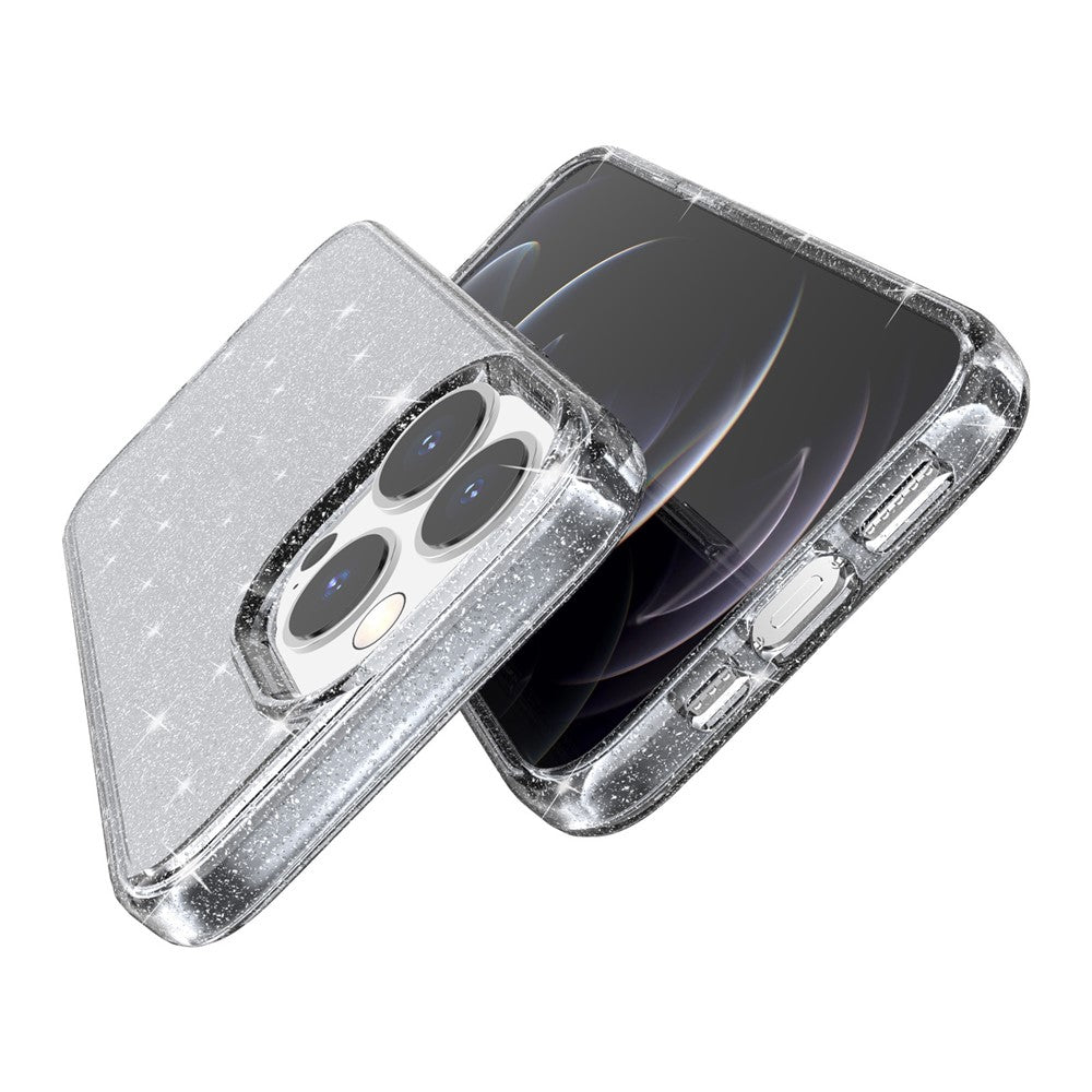 Glittery Powder Smart Phone Case for iPhone 14 Pro 6.1 inch, Anti-drop TPU Edge + PC Back Cover