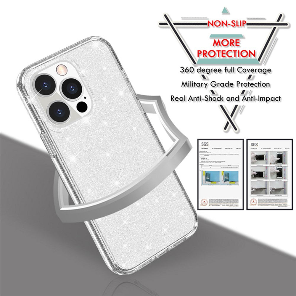 Glittery Powder Smart Phone Case for iPhone 14 Pro 6.1 inch, Anti-drop TPU Edge + PC Back Cover