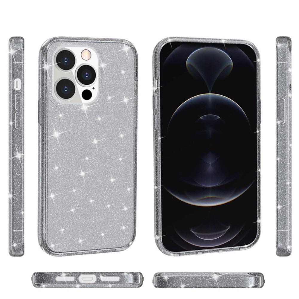 Glittery Powder Smart Phone Case for iPhone 14 Pro 6.1 inch, Anti-drop TPU Edge + PC Back Cover