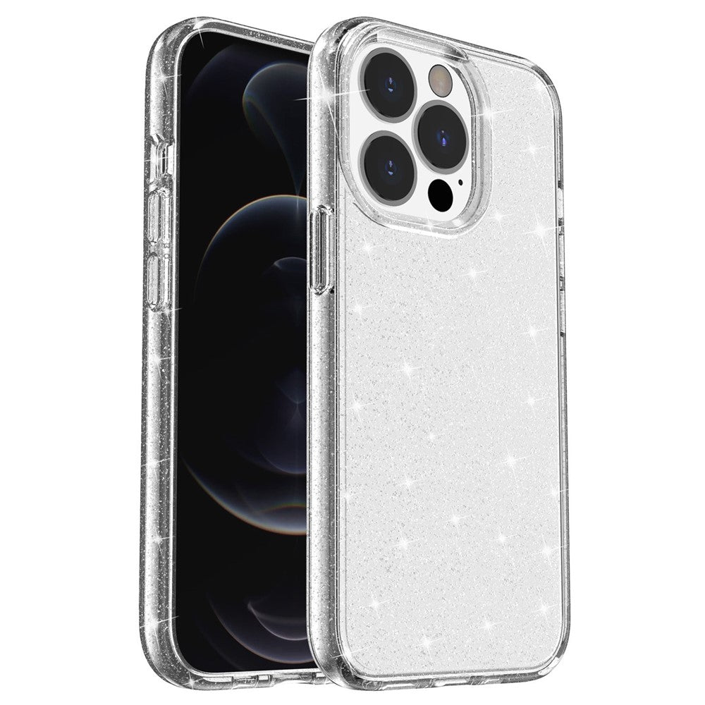 Glittery Powder Smart Phone Case for iPhone 14 Pro 6.1 inch, Anti-drop TPU Edge + PC Back Cover