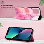 YB Pattern Printing Leather Series-5 for iPhone 14 6.1 inch PU Leather Flip Wallet Case Marble Pattern Magnetic Closure Stand Protective Phone Holster with Strap