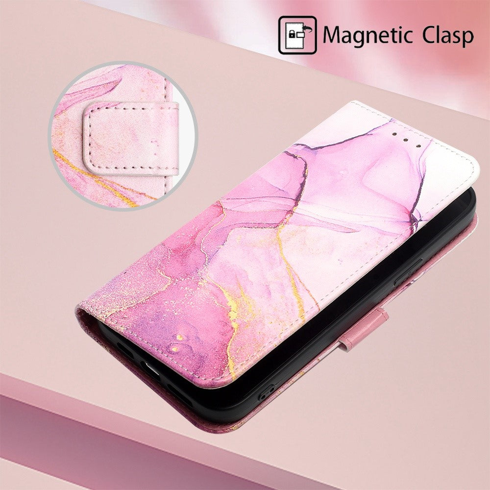 YB Pattern Printing Leather Series-5 for iPhone 14 6.1 inch PU Leather Flip Wallet Case Marble Pattern Magnetic Closure Stand Protective Phone Holster with Strap