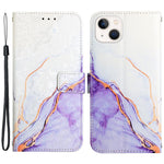 YB Pattern Printing Leather Series-5 for iPhone 14 6.1 inch PU Leather Flip Wallet Case Marble Pattern Magnetic Closure Stand Protective Phone Holster with Strap