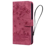 For iPhone 13 Pro 6.1 inch Shockproof Flip Case Phone Wallet Cherry Blossom Cat Imprinted PU Leather Stand Cover with Strap Card Holder