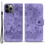 For iPhone 13 Pro 6.1 inch Shockproof Flip Case Phone Wallet Cherry Blossom Cat Imprinted PU Leather Stand Cover with Strap Card Holder