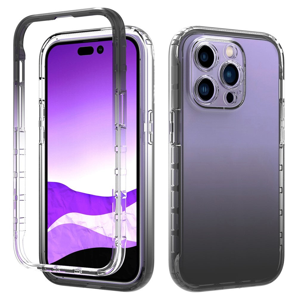 For iPhone 14 Pro 6.1 inch Wear-resistant Shockproof Transparent TPU + PC Hybrid Case Gradient Color Cell Phone Shell