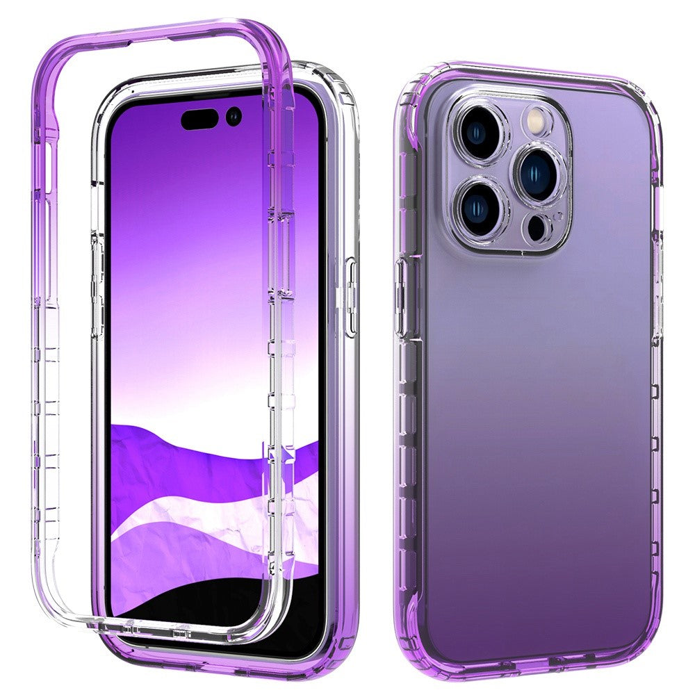 For iPhone 14 Pro 6.1 inch Wear-resistant Shockproof Transparent TPU + PC Hybrid Case Gradient Color Cell Phone Shell