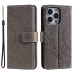 For iPhone 14 Pro Max 6.7 inch Mandala Flower Pattern Imprinted PU Leather Wallet Flip Cover TPU Inner Wrist Strap Folio Stand Cover