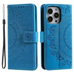 Til iPhone 14 Pro 6,1 tommer Pung Etui i PU Læder med Mandala Blomsterpræg, Magnetlukning, Stativfunktion og Blød TPU Indercover