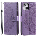 For iPhone 14 Plus 6.7 inch Wallet Case Imprinted Mandala Flower Pattern PU Leather Wrist Strap Stand Feature Flip Cover
