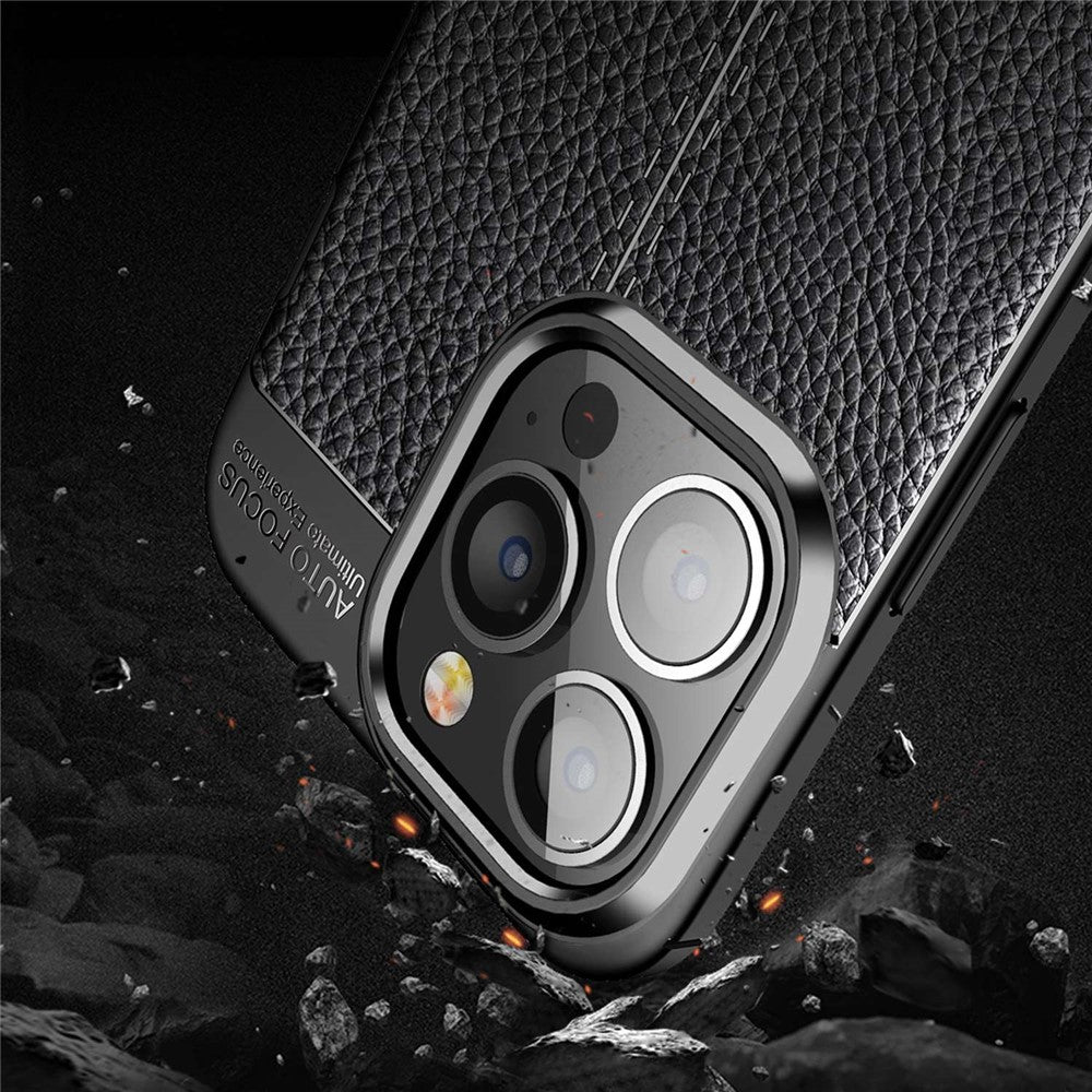 For iPhone 14 Pro Max 6.7 inch Mesh Heat Dissipation Design Back Case Litchi Texture TPU Drop Protection Non-Slip Cover