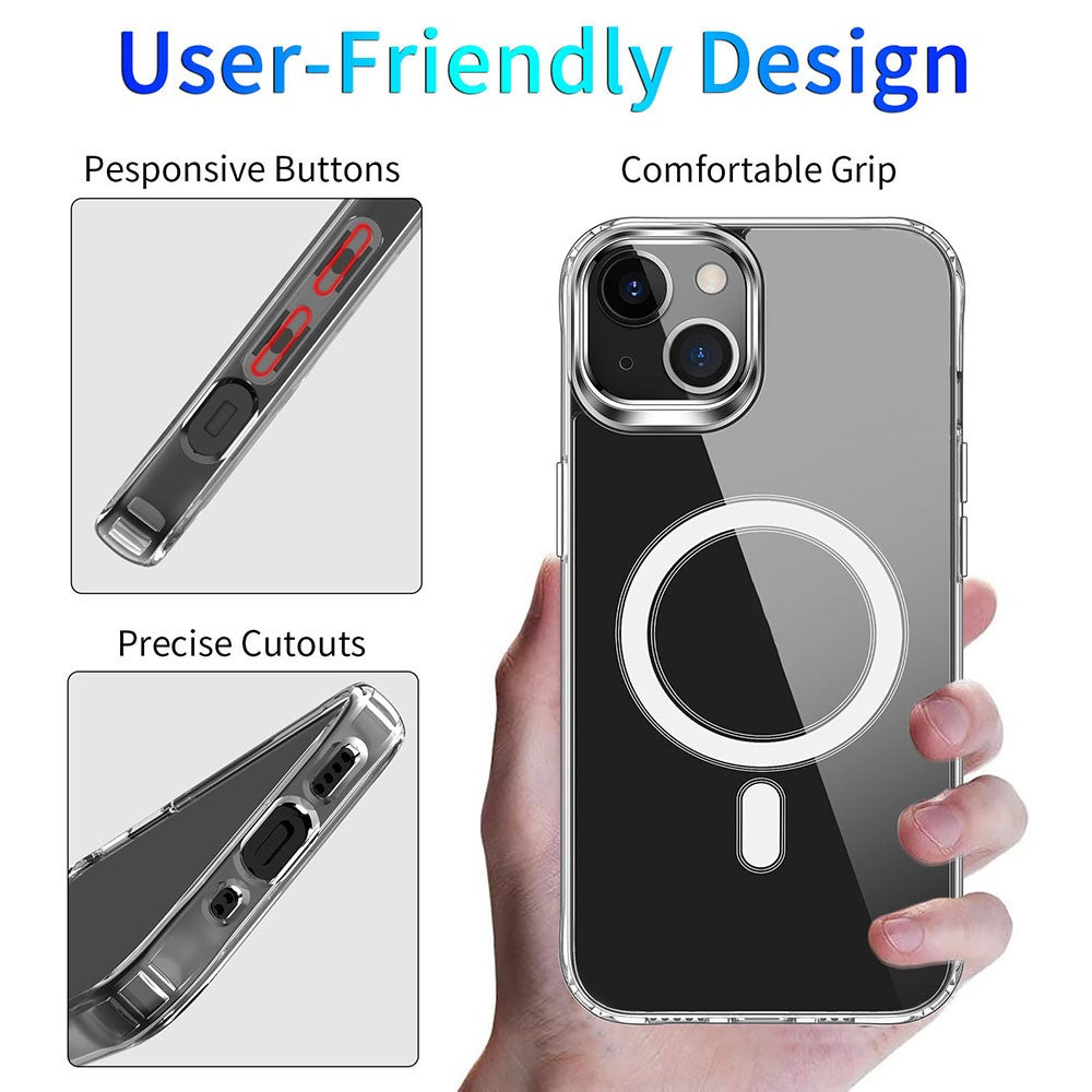 For iPhone 14 6.1 inch Wireless Charging Hard Acrylic+Soft TPU Phone Case Corner Protection High Impact Protective Clear Shell
