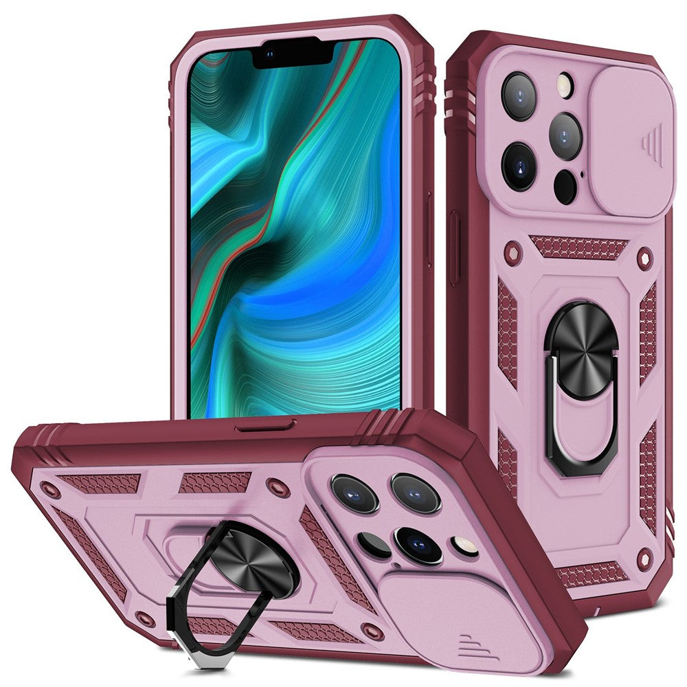 iPhone 13 Pro Max 6,7 tommer etui med kortholder, glidende kameradesign, PC+TPU-mobilcover med indbygget støtte