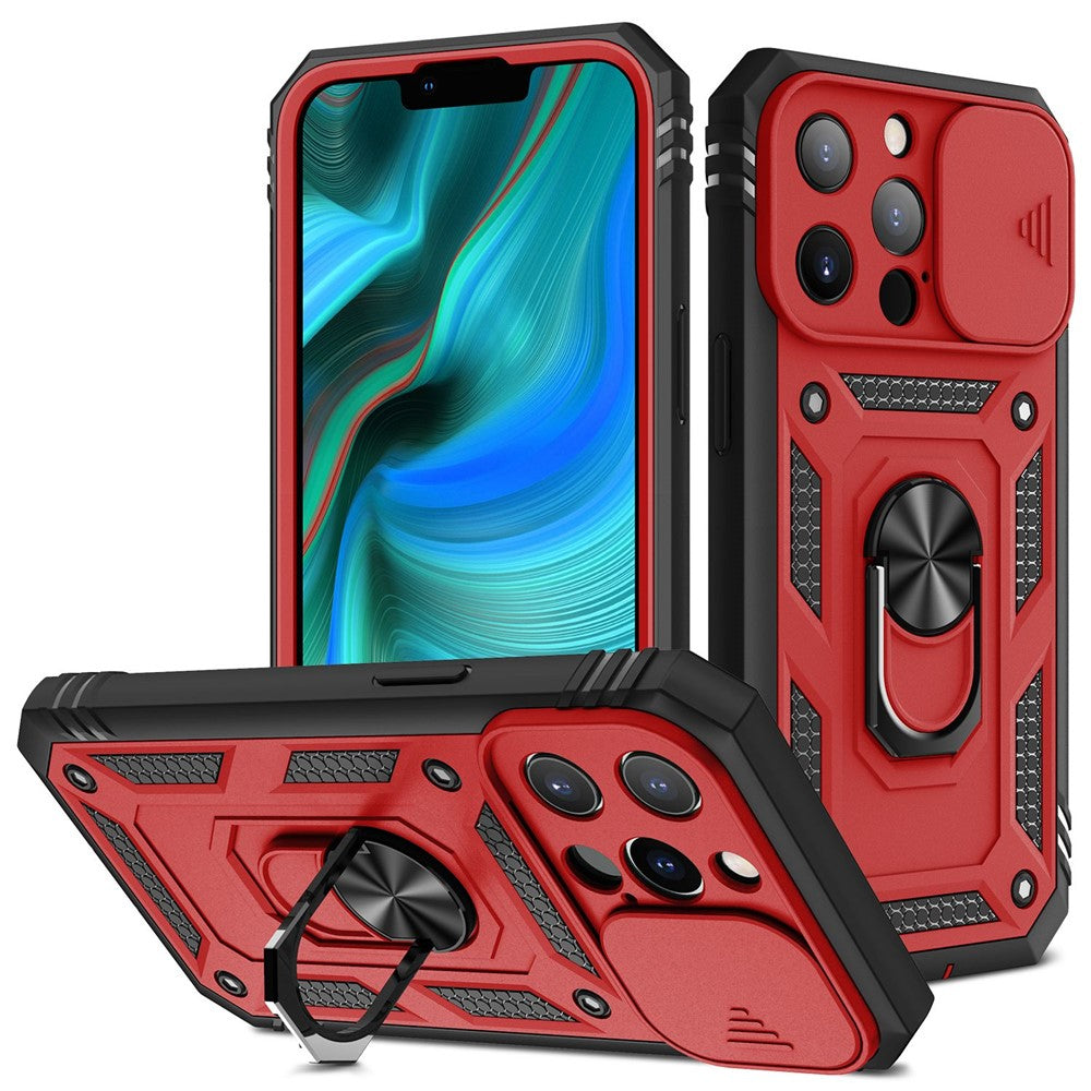 iPhone 13 Pro Max 6,7 tommer etui med kortholder, glidende kameradesign, PC+TPU-mobilcover med indbygget støtte