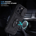 For iPhone 13 Pro Max 6.7 inch Card Clot Sliding Camera Cover Design PC+TPU Phone Case with Built-in Kickstand