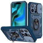 iPhone 13 Pro Max 6,7 tommer etui med kortholder, glidende kameradesign, PC+TPU-mobilcover med indbygget støtte