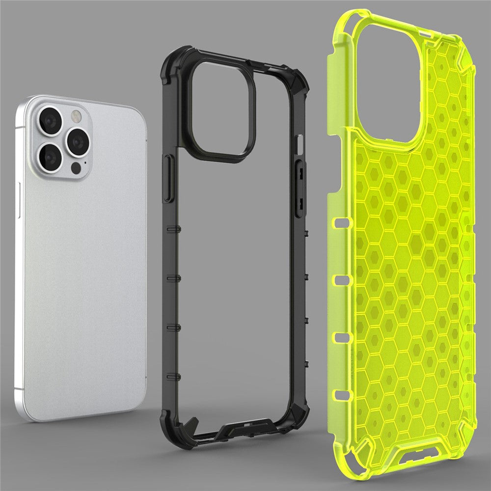 Til iPhone 14 Pro Max 6,7 tommer honeycomb-tekstureret anti-ridse cover i TPU + PC dual-layer beskyttelse telefoncover