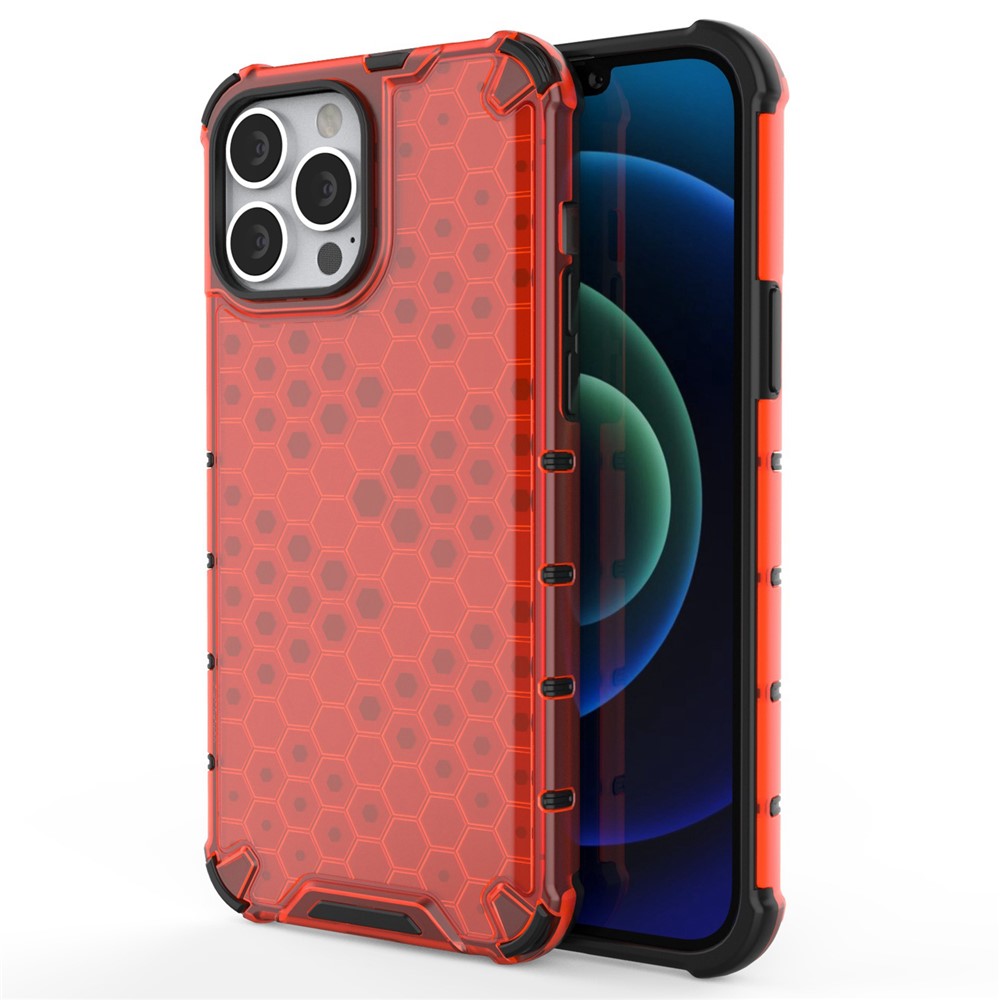 Til iPhone 14 Pro Max 6,7 tommer honeycomb-tekstureret anti-ridse cover i TPU + PC dual-layer beskyttelse telefoncover