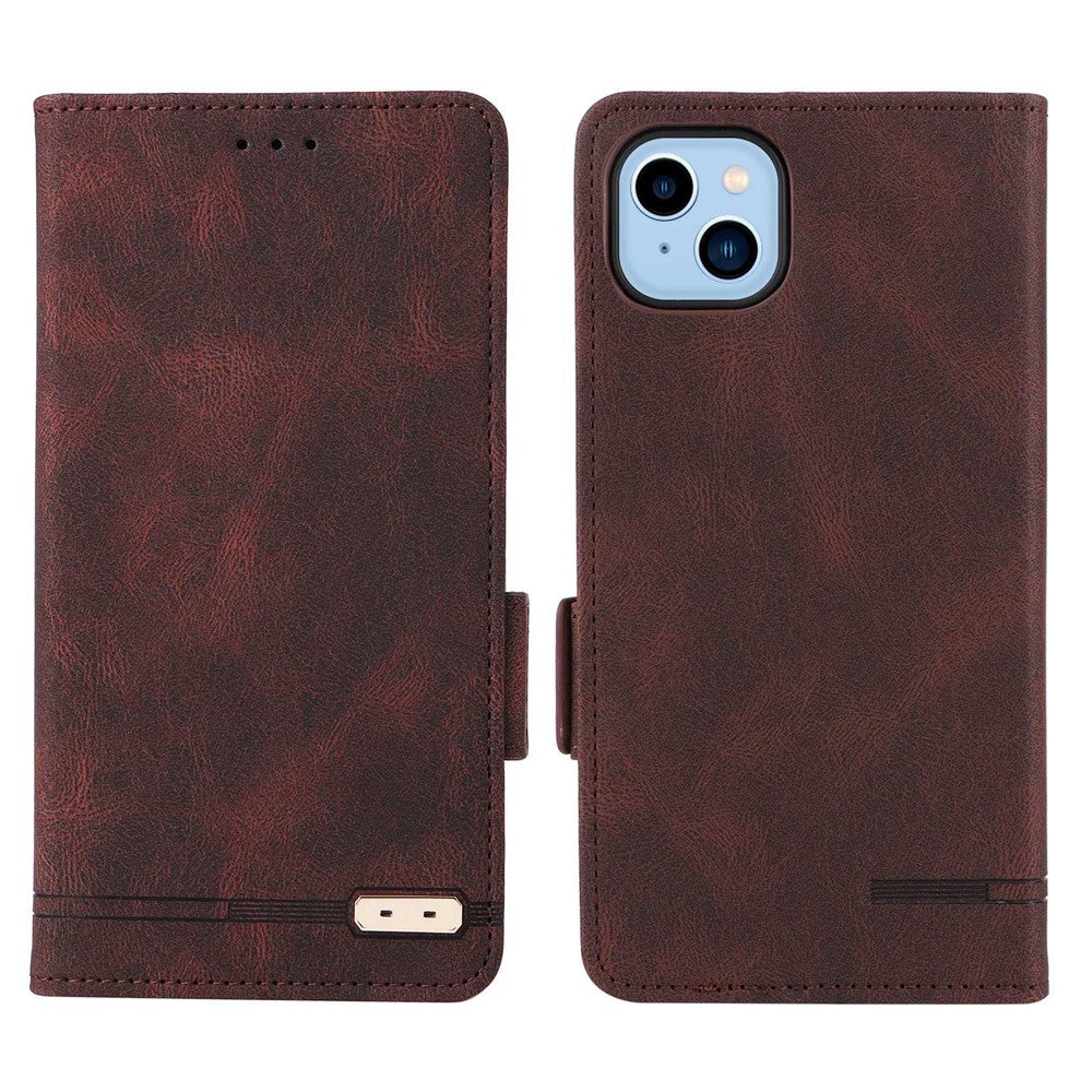 Til iPhone 14 Plus 6,7 tommer Anti-drop Stand Tegnebog Telefoncover PU Læder Hardware Design Magnetisk Lukning Cover