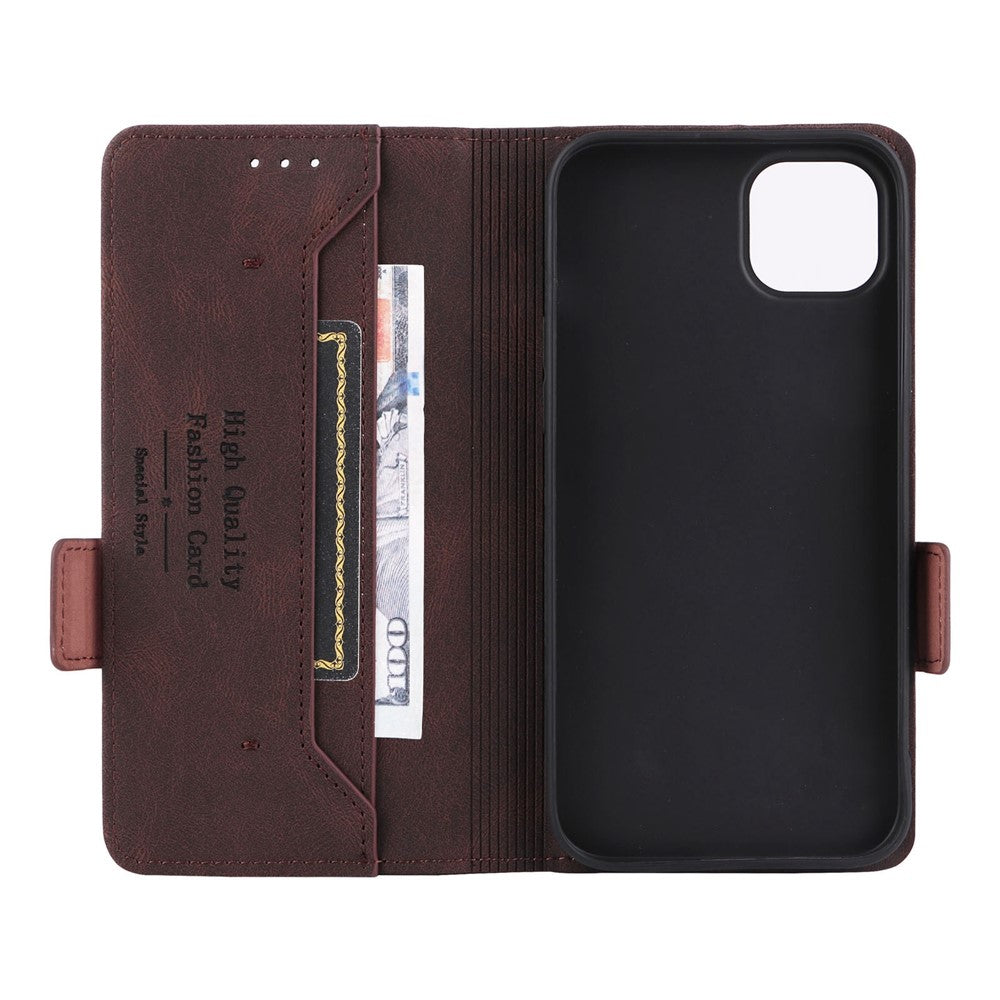 Til iPhone 14 Plus 6,7 tommer Anti-drop Stand Tegnebog Telefoncover PU Læder Hardware Design Magnetisk Lukning Cover