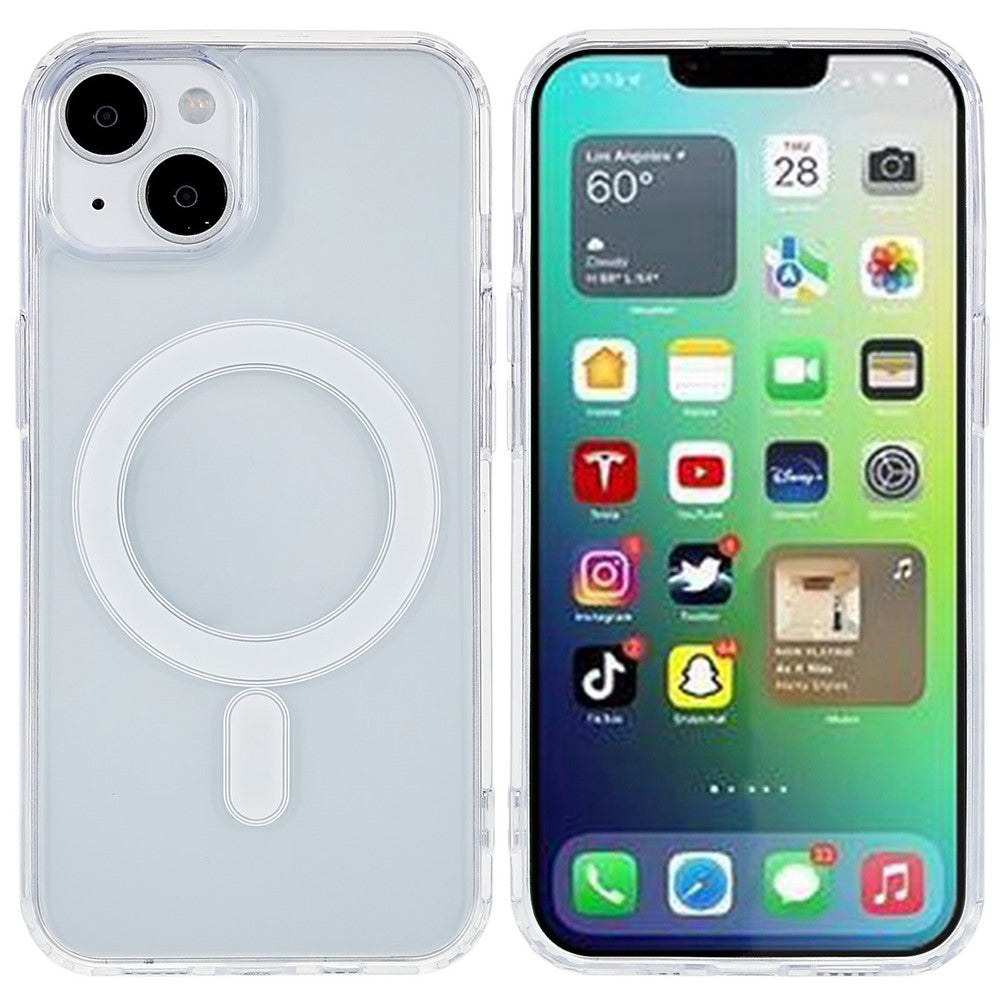 Magnetisk cover til iPhone 14 Plus 6,7 tommer, kompatibel med MagSafe, hård akryl, blød TPU, gennemsigtig stødsikker skal