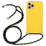 For iPhone 14 Pro Max 6.7 inch Wheat Straw TPU Hybrid Case Drop-proof Phone Cover with Long Lanyard