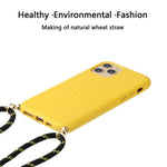 For iPhone 14 Pro Max 6.7 inch Wheat Straw TPU Hybrid Case Drop-proof Phone Cover with Long Lanyard