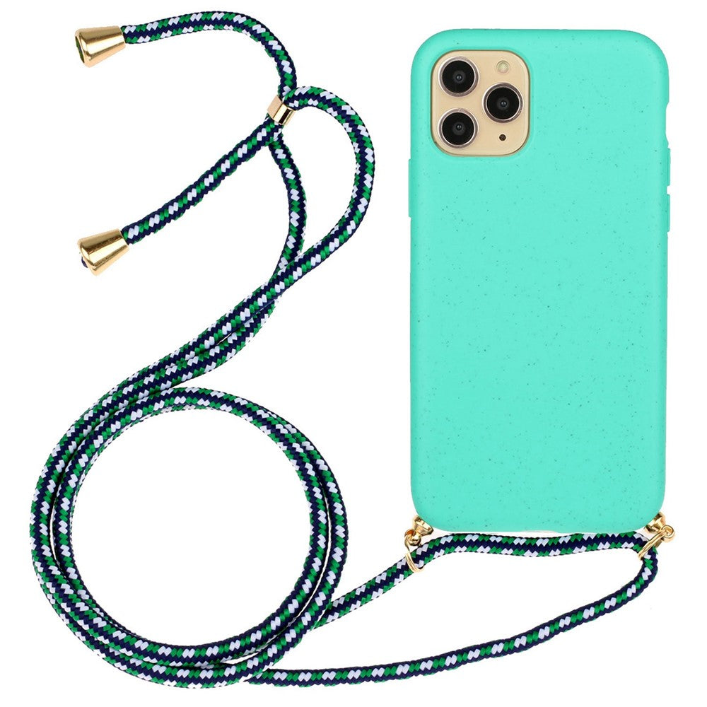 For iPhone 14 Pro Max 6.7 inch Wheat Straw TPU Hybrid Case Drop-proof Phone Cover with Long Lanyard